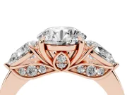 Round Three Stone Engagement Ring Setting | Pear Side Stones | Rose Gold