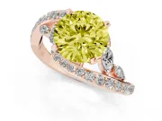 Fancy Yellow Round Cut Diamond Solitaire Ring Set in Rose gold with Pavé Twist Band and Secure Prong Setting