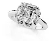 Asscher Cut Scalloped Petal Halo Engagement Ring Setting | Plain Band | Sterling Silver