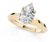 Pear Cut Diamond Solitaire Engagement Ring Set in Yellow gold with Flat Band and Prong Setting