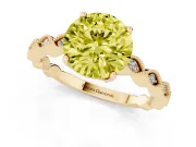 Fancy Yellow Round Cut Diamond Solitaire Ring Set in Yellow gold with Infinity Twist Pavé Band
