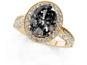 Oval Milgrain Halo Engagement Ring Setting for a Black Center | Side Stones | Yellow Gold
