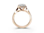 Princess Cut Halo Pavé Engagement Ring Setting | Narrow Split Shank | Rose Gold
