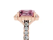 Fancy Pink Asscher Cut Diamond Milgrain Floral Halo Engagement Ring Set in Rose gold with Pavé Band