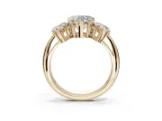 Heart-Shaped Three Stone Engagement Ring Setting | Plain Band | Yellow Gold