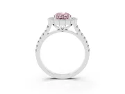 Fancy Pink Oval Cut Diamond Milgrain Floral Halo Engagement Ring Set in Platinum with Pavé Band