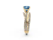 Fancy Blue Princess Cut Diamond Solitaire Twist Band Ring Set in Yellow gold with Pavé Setting and Prong Head