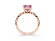 Fancy Pink Asscher Cut Diamond Prong Set Engagement Ring Set in Rose gold with Round Accent Pavé Band