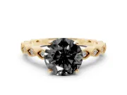 Fancy Black Round Cut Diamond Solitaire Ring Set in Yellow gold with Infinity Twist Pavé Band