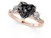 Heart-Shaped Hidden Halo Three Stone Engagement Ring Setting for a Black Center | Rose Gold