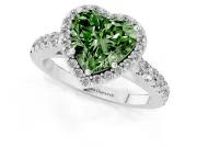 Fancy Green Heart Cut Diamond Halo Engagement Ring Set in Silver with Pavé Band and Prong Setting