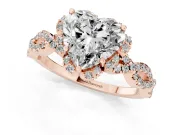 Heart-Shaped Milgrain Halo Engagement Ring Setting | Graduated Shoulders | Rose Gold
