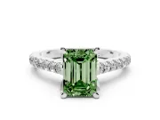 Emerald Cut Hidden Halo Pave Engagement Ring Setting for a Fancy Green Lab-Grown Diamond | Claw Prongs | Sterling Silver