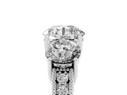 Round Vintage Three Stone Engagement Ring Setting | Milgrain Pavé Band | Platinum