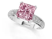 Princess Cut Three Row Pave Engagement Ring Setting for a Fancy Pink Lab-Grown Diamond | Double Claws | Sterling Silver