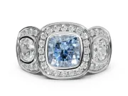 Cushion Cut Three Stone Halo Engagement Ring Setting for a Fancy Blue Lab-Grown Diamond | White Gold