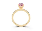 Fancy Pink Cushion Cut Diamond Pavé Band Solitaire Set in Yellow gold with Prong Setting