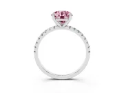 Fancy Pink Round Cut Diamond Brilliant Solitaire Ring Set in White gold with Pavé Band and Prong Setting