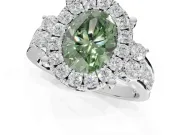 Oval Halo Engagement Ring Setting for a Fancy Green Lab-Grown Diamond | Side Clusters | Platinum