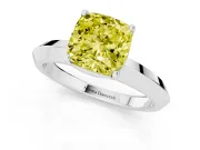 Fancy Yellow Cushion Cut Diamond Solitaire Engagement Ring Set in Silver with Flat Band and Prong Setting