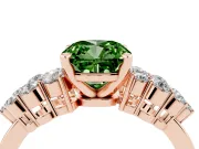 Fancy Green Cushion Cut Diamond Cluster Engagement Ring Set in Rose gold with Pavé Band and Prong Setting