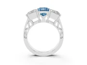 Princess Cut Three Stone Engagement Ring Setting for a Fancy Blue Lab-Grown Diamond | Beaded Shoulders | Platinum