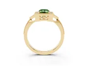 Fancy Green Emerald Cut Diamond Halo Engagement Ring Set in Yellow gold with Milgrain Pavé Band