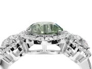 Round Three Stone Halo Engagement Ring Setting for a Fancy Green Lab-Grown Diamond | Platinum