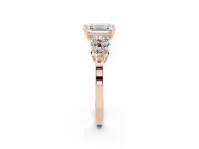 Emerald Cut Diamond Cluster Engagement Ring Set in Rose gold with Pavé Band and Prong Setting