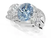 Oval Three Stone Engagement Ring Setting for a Fancy Blue Lab-Grown Diamond | Pavé Split Shank | Sterling Silver