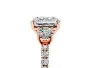 Asscher Cut Three Stone Engagement Ring Setting | Pave Shoulders | Rose Gold