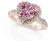 Heart-Shaped Halo Pave Engagement Ring Setting for a Fancy Pink Lab-Grown Diamond | Heart Cutout Gallery | Rose Gold