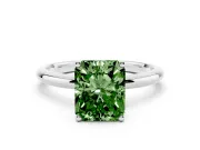 Fancy Green Radiant Cut Diamond Solitaire Engagement Ring Set in White gold with Prong Setting and Polished Band