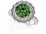 Fancy Green Round Cut Diamond Milgrain Floral Halo Engagement Ring Set in Silver with Pavé Band