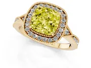 Cushion Cut Milgrain Halo Engagement Ring Setting for a Fancy Yellow Lab-Grown Diamond | Graduated Pavé | Yellow Gold