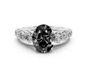 Oval Graduated Side Stone Engagement Ring Setting for a Black Center | Flat Top Band | Platinum
