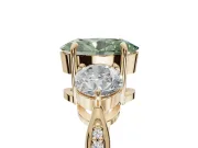 Oval Three Stone Engagement Ring Setting for a Fancy Green Lab-Grown Diamond | Tapered Pave Band | Yellow Gold