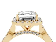 Asscher Cut Halo Engagement Ring Setting | Pavé Twist Band | Yellow Gold