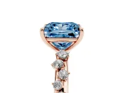 Fancy Blue Princess Cut Diamond Cluster Solitaire Ring Set in Rose gold with Prong Setting