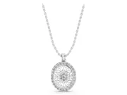 Round Lab-Grown Diamond Oval Filigree Cluster Pendant Necklace | Pavé Edge | Sterling Silver