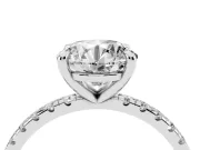 Round Petite Pavé Solitaire Engagement Ring Setting | Slim Band | Sterling Silver