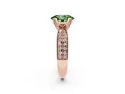 Fancy Green Oval Cut Diamond Solitaire Ring Set in Rose gold with Milgrain Double Row Round Pavé Band