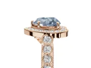Fancy Blue Heart-Shaped Lab-Grown Diamond Milgrain Halo Solitaire Ring Set in Rose Gold with Bezel Set Side Stones and Pavé Band