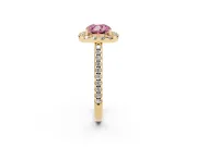 Cushion Cut Pave Halo Engagement Ring Setting for a Fancy Pink Lab-Grown Diamond | Pave Band | Yellow Gold