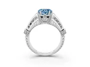 Fancy Blue Heart Cut Diamond Vintage-Inspired Milgrain Ring Set in White gold with Accent Split Shank