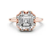 Asscher Cut Scalloped Petal Halo Engagement Ring Setting | Plain Band | Rose Gold