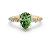 Fancy Green Pear Cut Diamond Solitaire Vine Band Ring Set in Yellow gold with Round Accents and Prong Setting