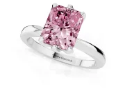 Fancy Pink Radiant Cut Diamond Solitaire Engagement Ring Set in Platinum with Slim Tapered Solitaire Band