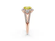 Fancy Yellow Radiant Cut Diamond Halo Split Shank Engagement Ring Set in Rose gold with Prong-Held Center Stone