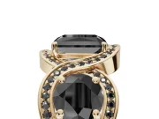 Radiant Cut Three Stone Engagement Ring Setting for a Black Center | Pavé Wave Band | Yellow Gold